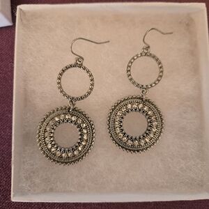 Silver-toned Rhinestone French Hook Earrings